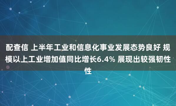 配查信 上半年工业和信息化事业发展态势良好 规模以上工业增加值同比增长6.4% 展现出较强韧性